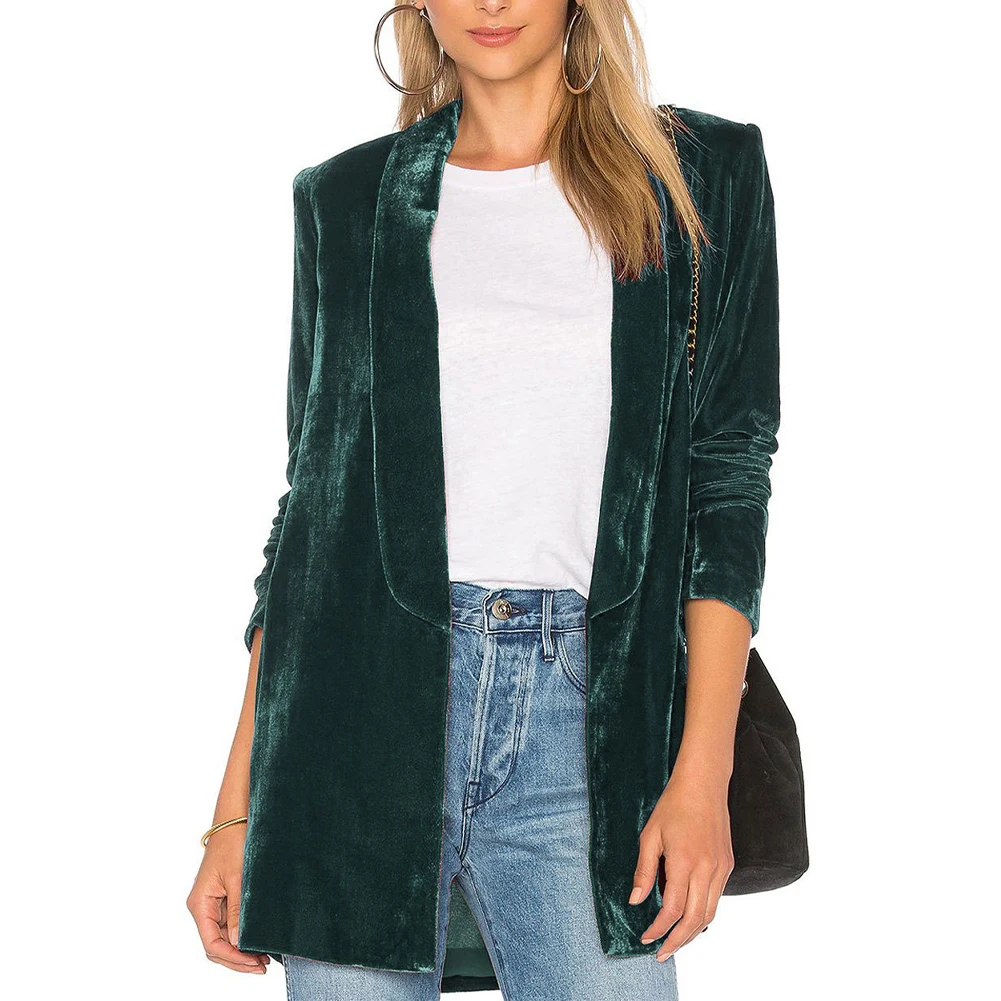 

Blazer Womens Coat Appointments Blazer Suit Coat Daily Golden Velvet Jacket Long Sleeve Office Open Front Cardigan