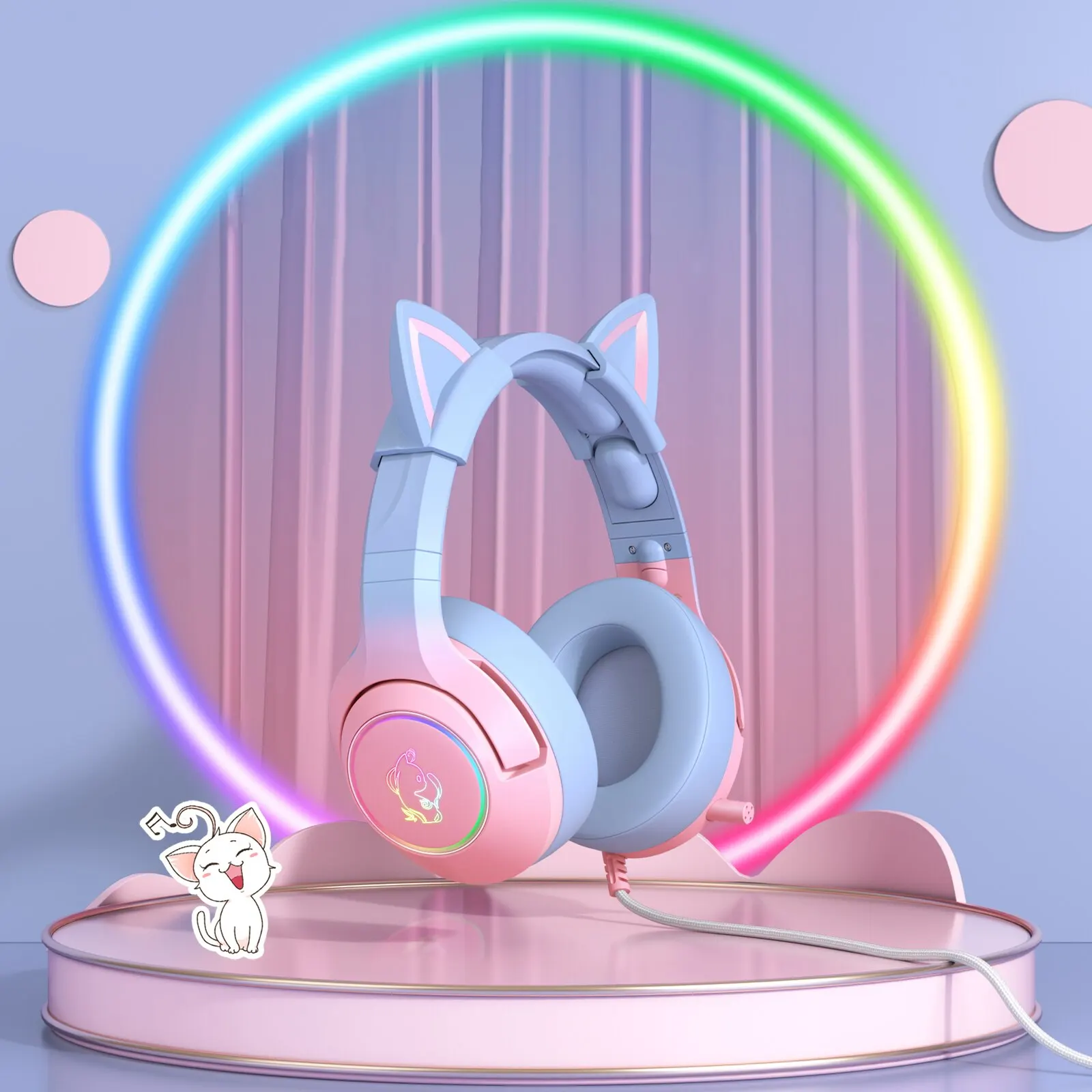 Onikuma Light Pink Headphones ONIKUMA K9 Cat Ears Stereo Gaming