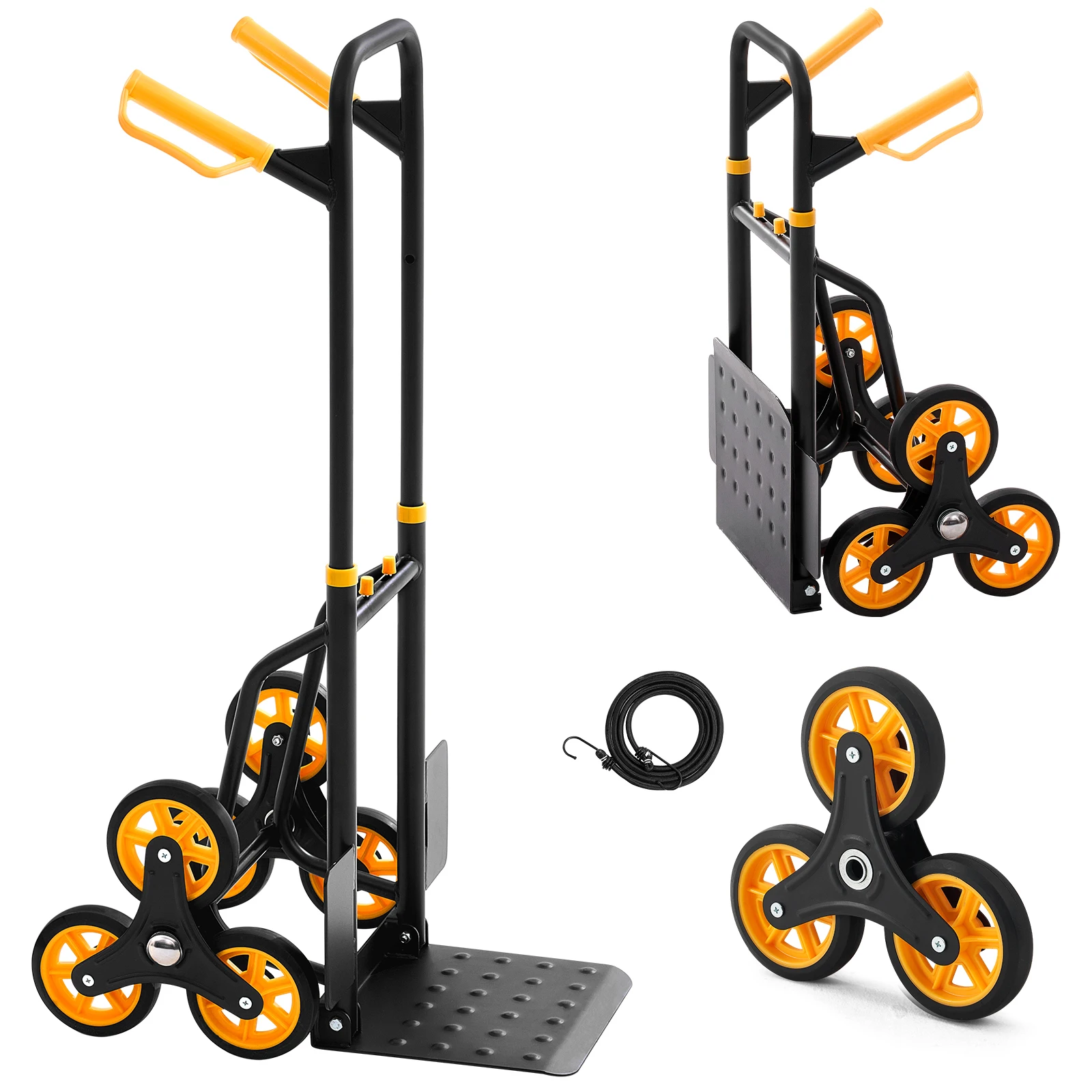 SucceBuy 440/770 lbs Folding Hand Truck Dolly with 6 Wheels & 2 Elastic Ropes Stair Climbing Cart for Shopping Moving Warehouse