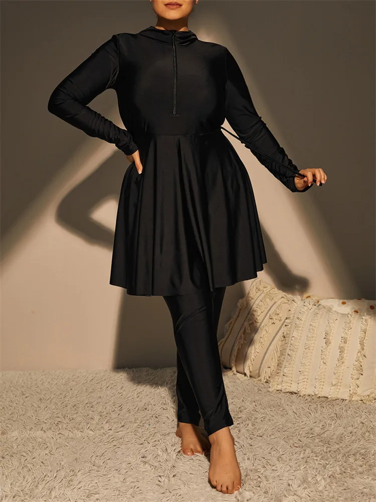 

Plus Size Swimsuit Hooded 2024 Full Cover Swimwear Women 2-Piece Rash Guard Swimming Suit Pant Modest Burkini Bathing Suit Beach