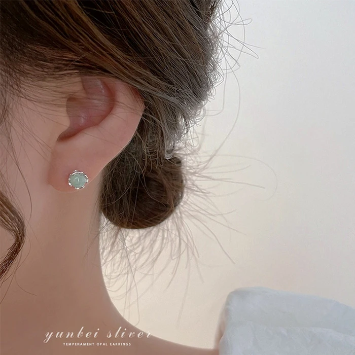 Small and Exquisite Gold Color Green Jade Round Earrings - Image 6