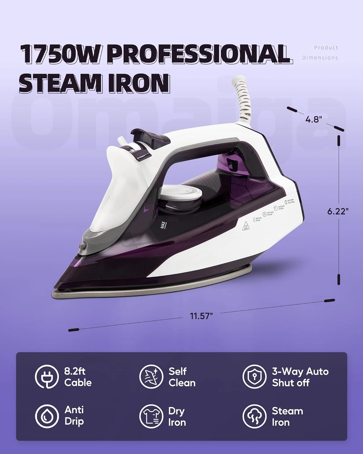 Steam iron, double-layer fast heating ceramic bottom plate, clothing iron, self-closing, adjustable precise thermostat dial 3