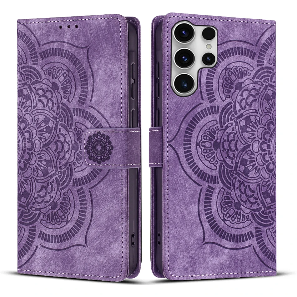 Floral Embossed Leather Phone Wallet Case with 3D Art Design
