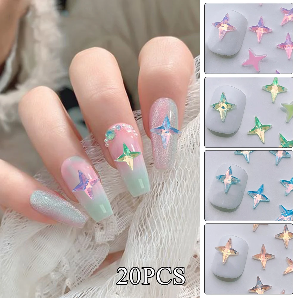 

20PCS Aurora Colorful 3D Nail Gem Crystal Starlight Star Diamond Glitter Mocha Nail Art Rhinestones Jewel Decoration Manicure