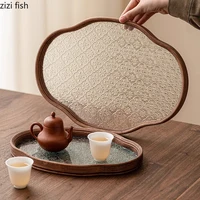 Vintage Glass Bamboo Tea Tray Fruit Dim Sum Tray Cake Tray Crabapple Flower Glass Storage Trays Household Storage Container 2