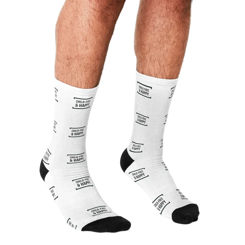 

Men's Funny socks Child-Free & Happy Printed Socks harajuku Men Happy hip hop Novelty cute boys Crew Casual Crazy Socks for men