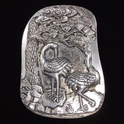 

Antique White Copper Yannian Crane Big Cover Inkstone Decoration