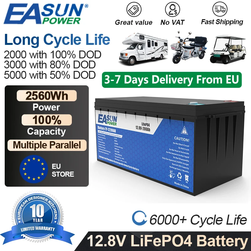Power Queen 12V 200Ah LiFePO4 Battery With Built-in 100A BMS, 2560Wh - Foto 8