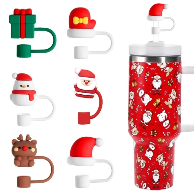  12 Pack Christmas Straw Cover Silicone Straw Covers for  Drinking Straw Resuable Straw Stopper for 6-8 mm Straws Portable Straw Caps  Straw Protector Topper: Home & Kitchen