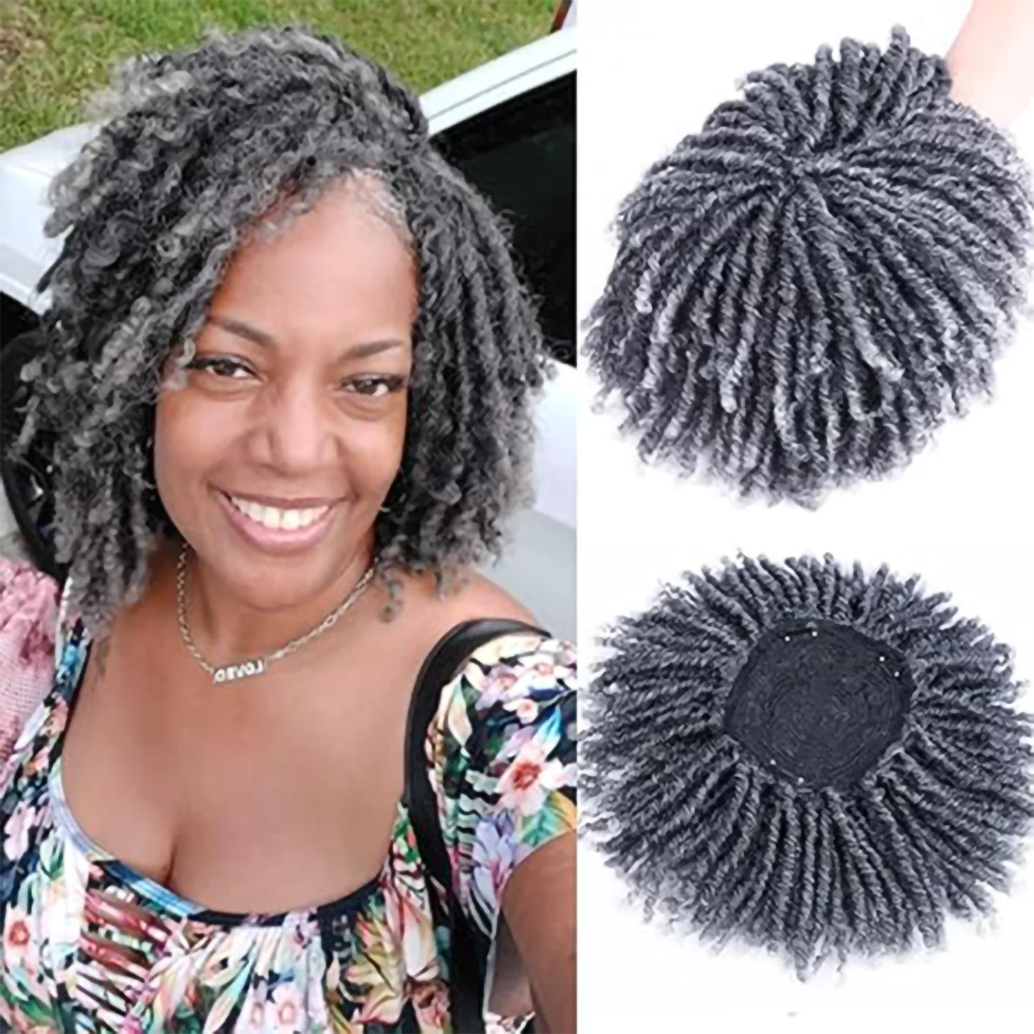 

6 Inch Short Dreadlock Wigs Synthetic Braided Half Wig Short Hairpieces Hair Toupee Afro Wigs for Men Black Women Wig Gray Mix