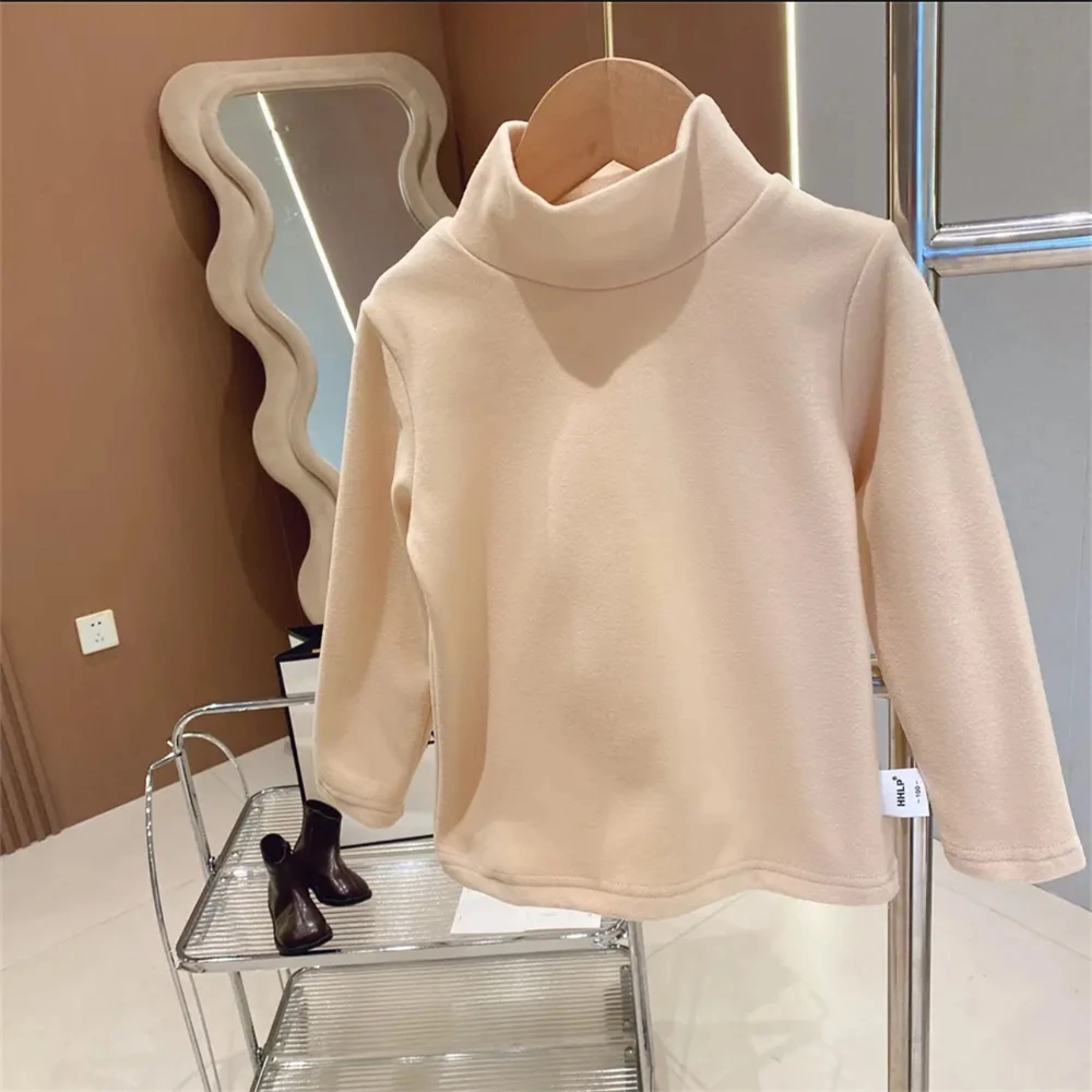 Autumn Winter Children Clothes Solid Baby Long Sleeve Tops Turtleneck T-shirt Fleece Warmth Casual Kid Girl Boy Tops 5