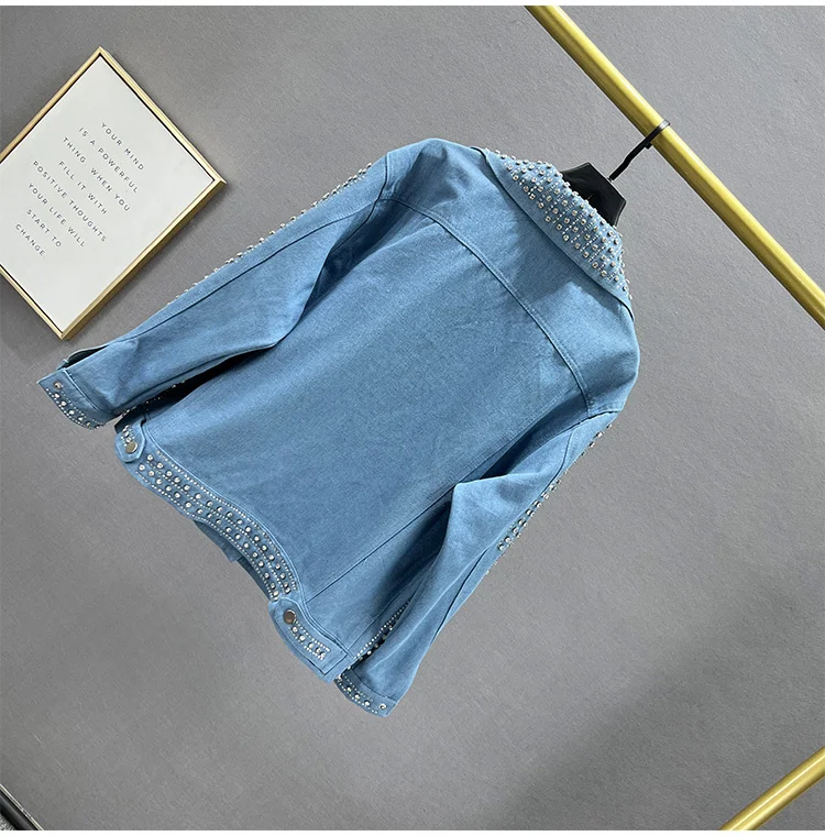 New Women Luxury Diamond Rhinestones Fashion Blue Denim