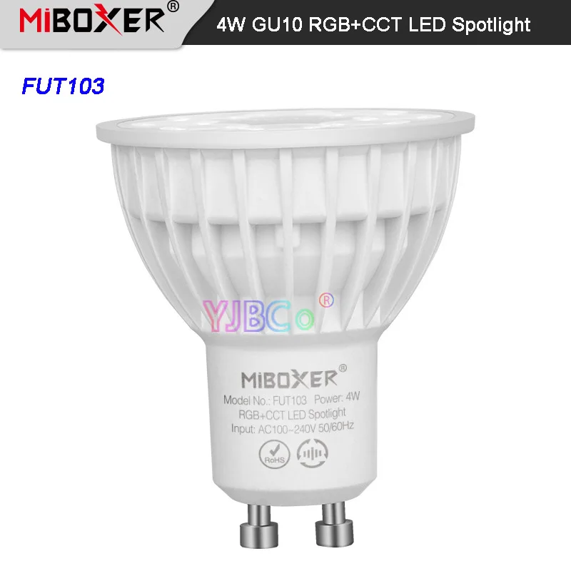 Фото Miboxer FUT103 2,4G 4W GU10 RGB + CCT светодиодный Spotlight 110V 220V AC внутренняя лампа Milight 2,4G RF пульт дистанционного управления APP управление №1