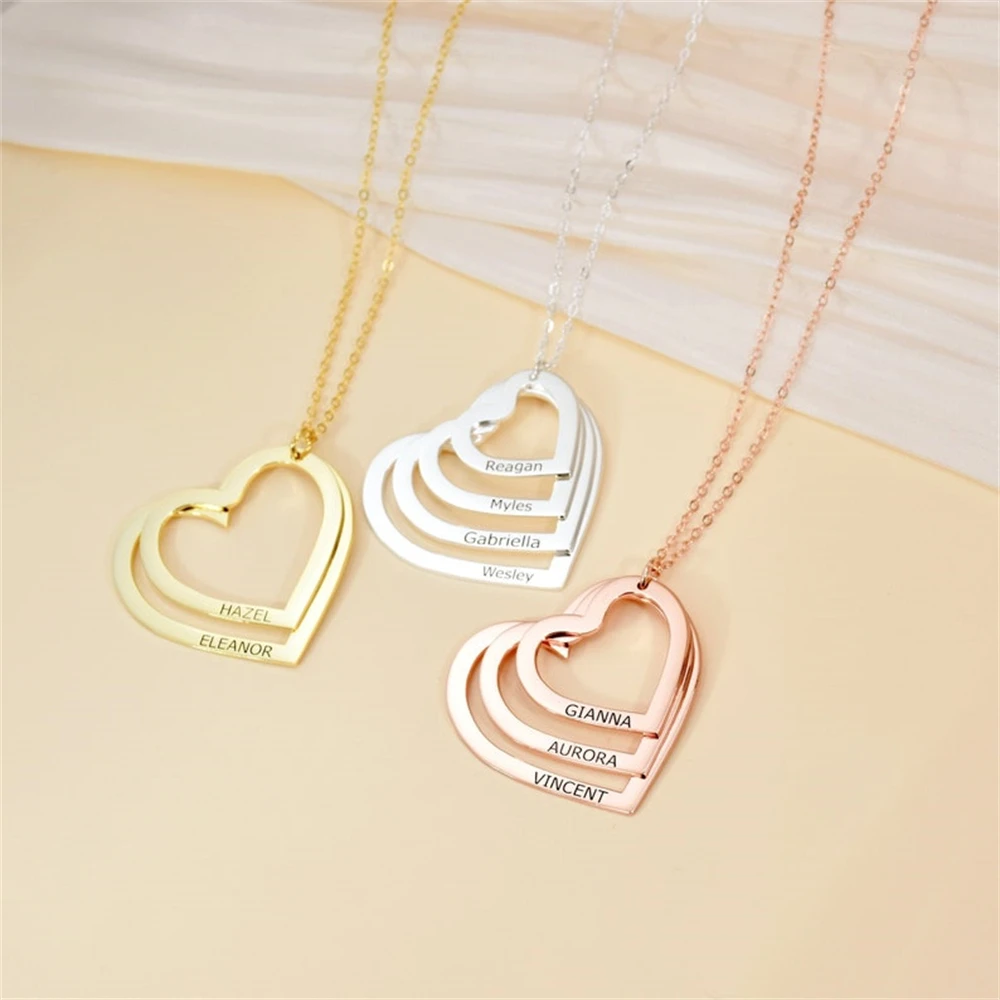 

Custom Engraved Heart Name Necklace for Women Stainless Steel Family Jewelry Customized Products Necklaces Birthday Gift