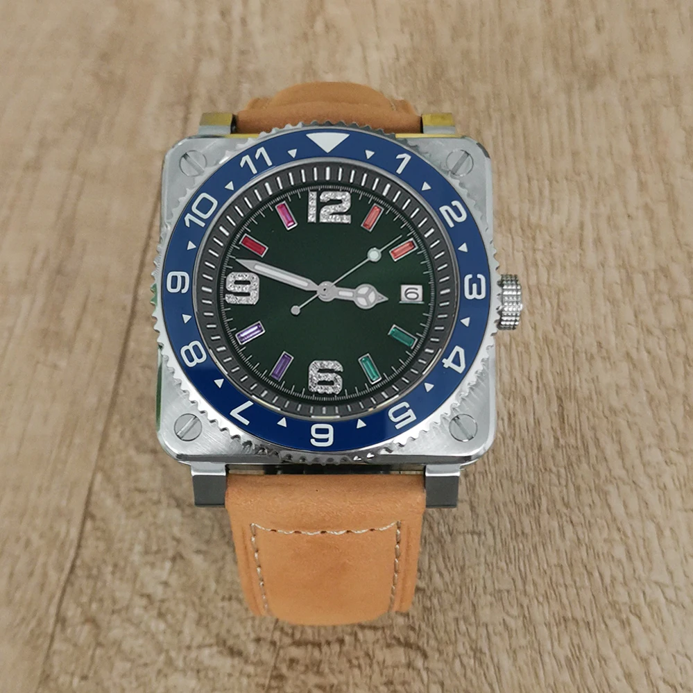 

New 42mm GEERVO No Logo Sapphire Crystal Stainless Steel Square Case Japanese nh35 Movement Watch Men Auto Date Luminous 10Bar 1