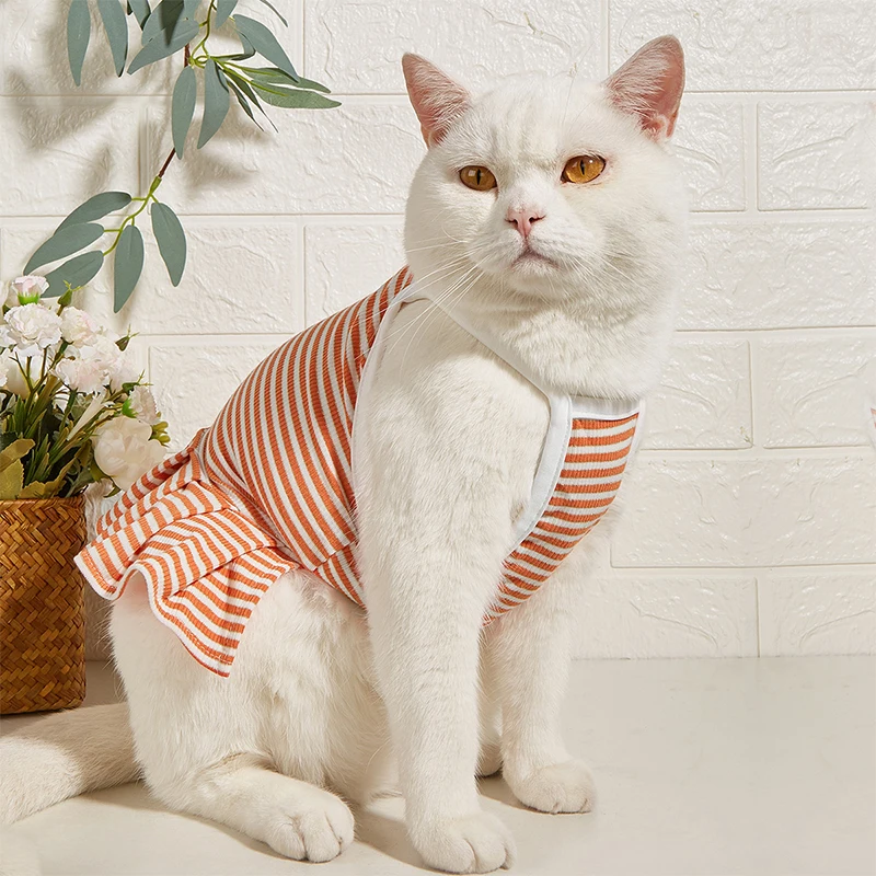 

Tbelix Summer Pet Striped T-Shirt Pet Dog Clothes Cotton Sling Shirt Cute Dog Skirt For Puppy Outfit Shirt Chihuahua Teedy Dress