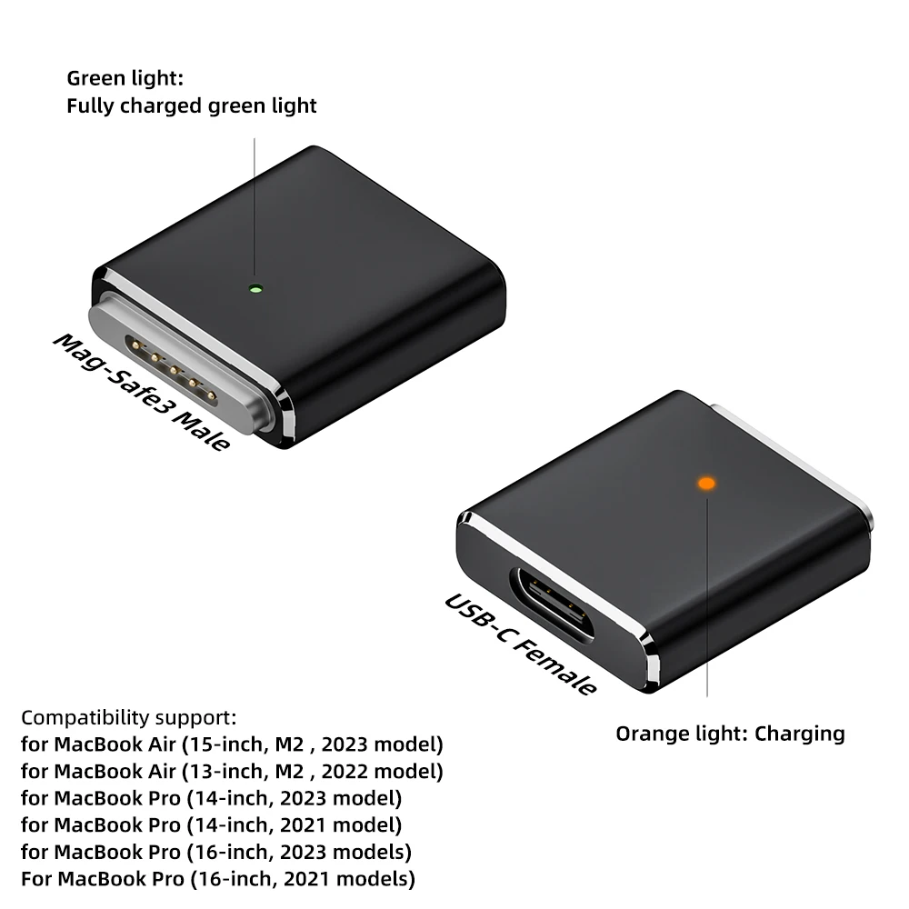 100 W Schnellladeadapter Typ C auf magnetischem 3-Ladegerät, kompatibel mit MacBook Pro 2024 M3 Pro und Max, MacBook Air 2022 M2