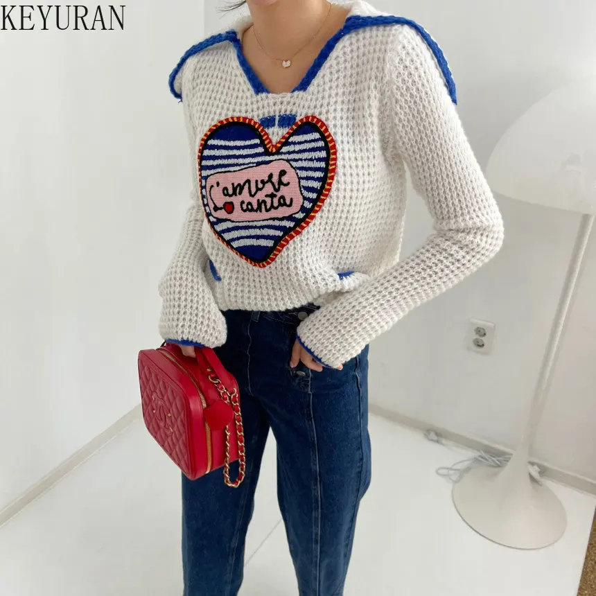 Argyle Cat Embroidery Pullover Sweater Women's 2022 Autumn Winter Retro  Fashion Lapel Patchwork Long Sleeve Top Female Knitwear - AliExpress