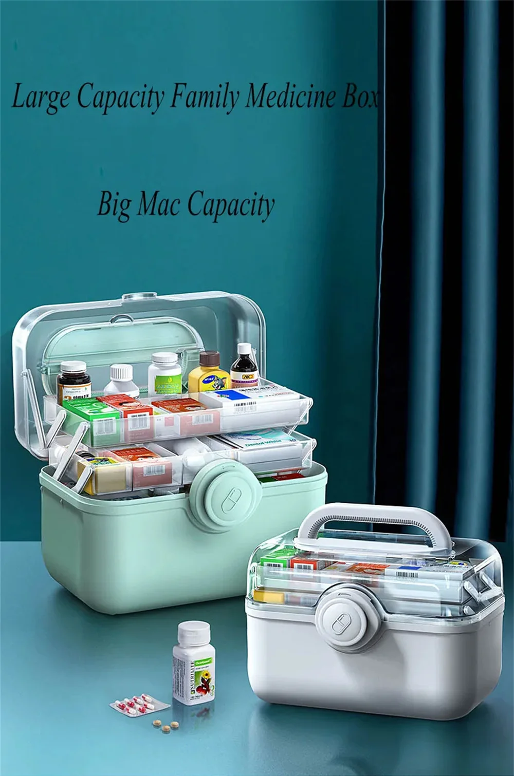Description Picture 2 of itemLarge Capacity Family Medicine Organizer Box Portable First Aid Kit Medicine Storage Boxes Organizers Plastic Organizing Home