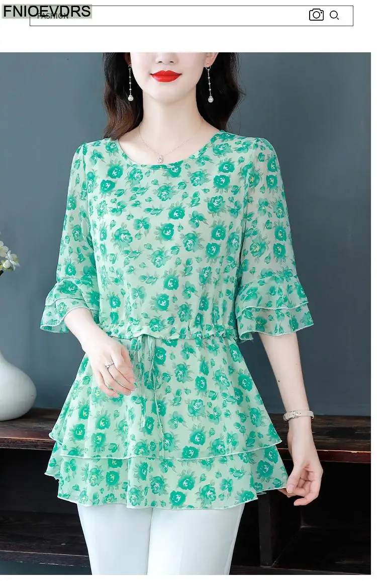 S-4XL Loose Clothes 2023 Women Summer Short Sleeve Elegant Ruffles Shirts Casual Chiffon Floral Tunic Peplum Tops And Blouses