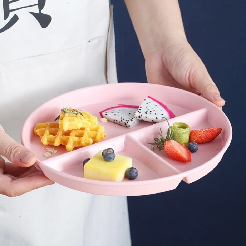 

Fruit Salad Divided Plate Three-Grid Western Compartment Plate Food Wheat Straw Diet Meal Plate Food Tray Kitchen Dinnerware