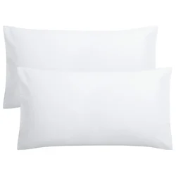 Set of 2 Rectangle Polyester Fabric Pillowcases - Solid Color Pillow Covers - 51X76cm (White)