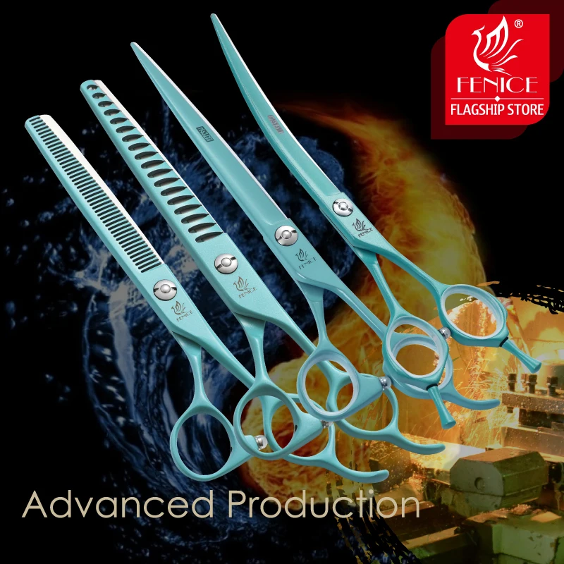 Fenice Professional 6.5/7 Inch JP440C Macaron Colorful Straight Cutting Curved Thinning Chunker 4 pcs Set Pet Grooming Scissors dog grooming scissors kit