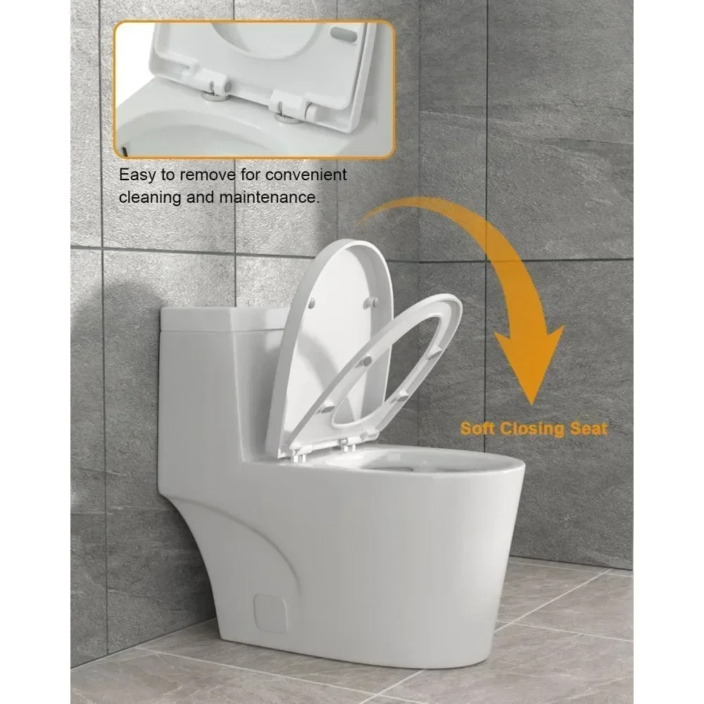 Modern Oval Integrated Toilet in Bathroom with Soft Close Seat, High Efficiency 1.1/1.6GPF Dual Flush, 12" Rough 2