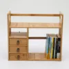 Bamboo Desktop Bookshelf with 3 Drawers, Desktop Storage Cabinet, Office Storage Organizer Student Desktop Multi-Layer Shelf 3