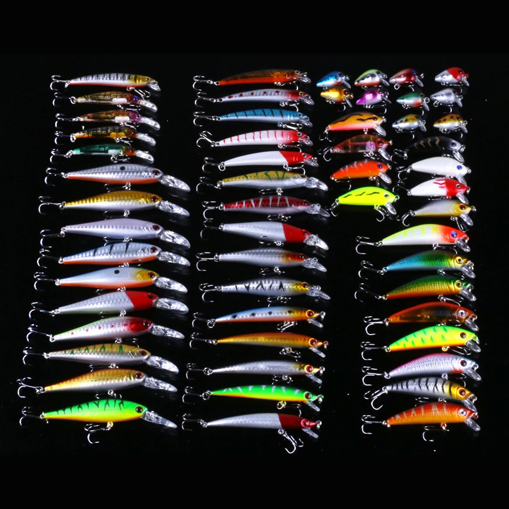 

56PCS Set Mixed Fishing Hook Lure Saltwater Minnow Fish Lure Salmon Bass Trout Artificial Bait Tackle