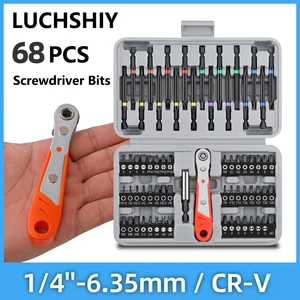Multifunction Screwdriver Set Phillips Slotted Magnetic Screw Driver Bits Impact Hand Tools 1/4"(6.35mm)Hex Shank Ratchet Handle