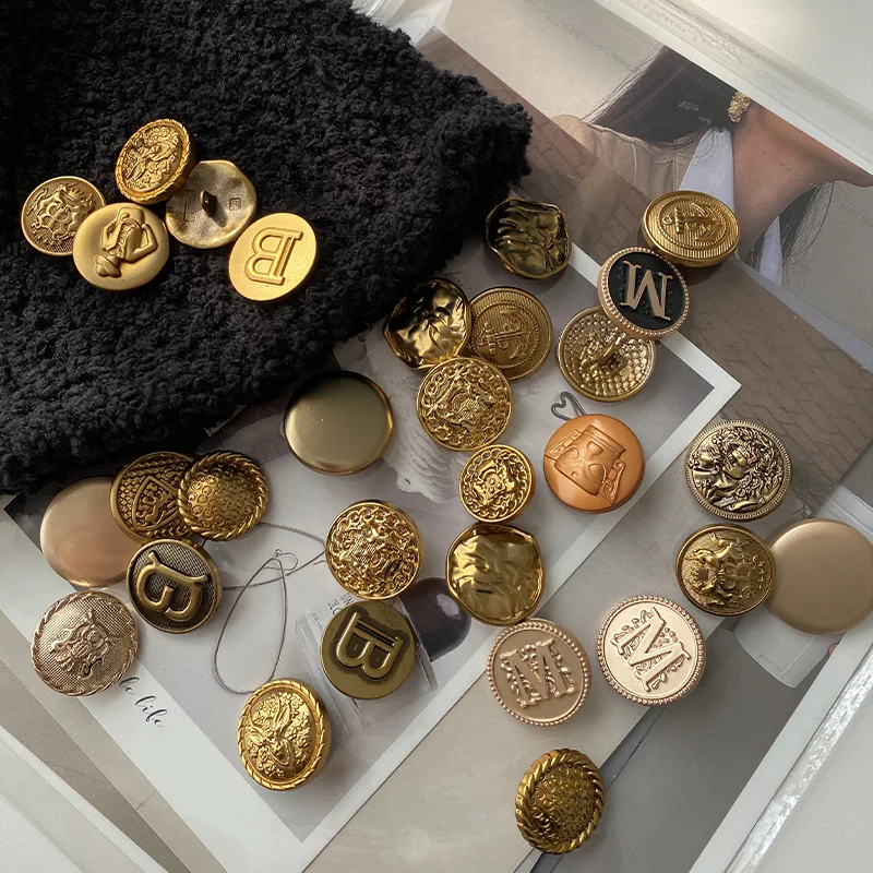 

6pcs Luxury Metal Buttons Gold Settings For Clothing Coat Cuff Decoration Diy Crafts Supplies Apparel Retro Sewing Shank Button