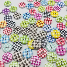 50pcs/lot Mixed Colors Buttons for DIY Crafts Clothing Sewing Wood Buttons Cute Grid Strip Printing Sewing Supplies
