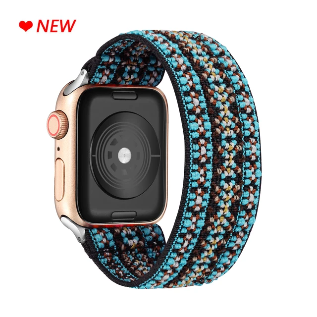 Elastic Scrunchie Strap Band for Apple Watch 7 5 6 4 8mm 40mm 42mm 44mm Women Bracelet for iwatch series 7 6 se 5 4 45mm 41mm Bohemia green