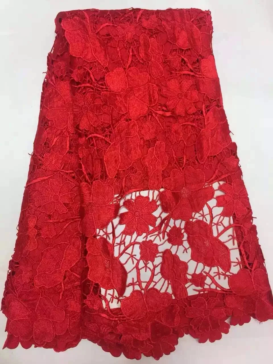 

2021 New Embroidery Design African Net Lace Fabric.Red Color Mesh Tulle Lace fabric.Nigerian French Guipure Cord Lace R670