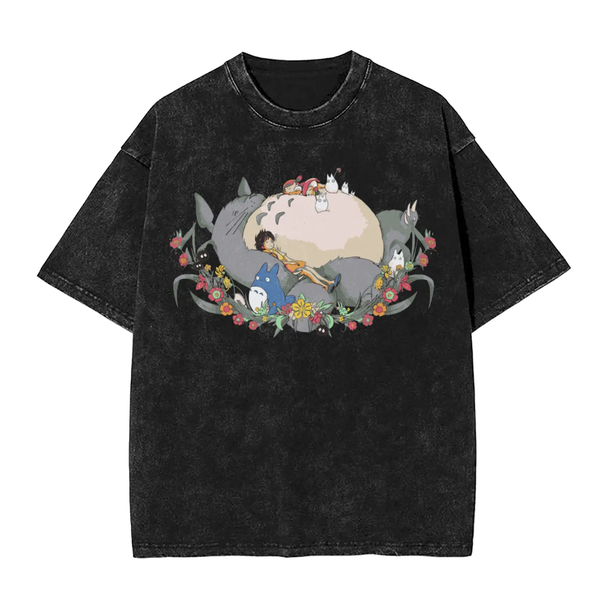 Totoro-Miyazaki Anime Tees Hip Hop Washed 100% Cotton Oversize 5