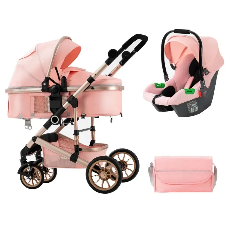 High Landscape Baby Stroller 3 in 1 With Car Seat and Stroller Luxury Infant Set Newborn Baby Car Seat Trolley