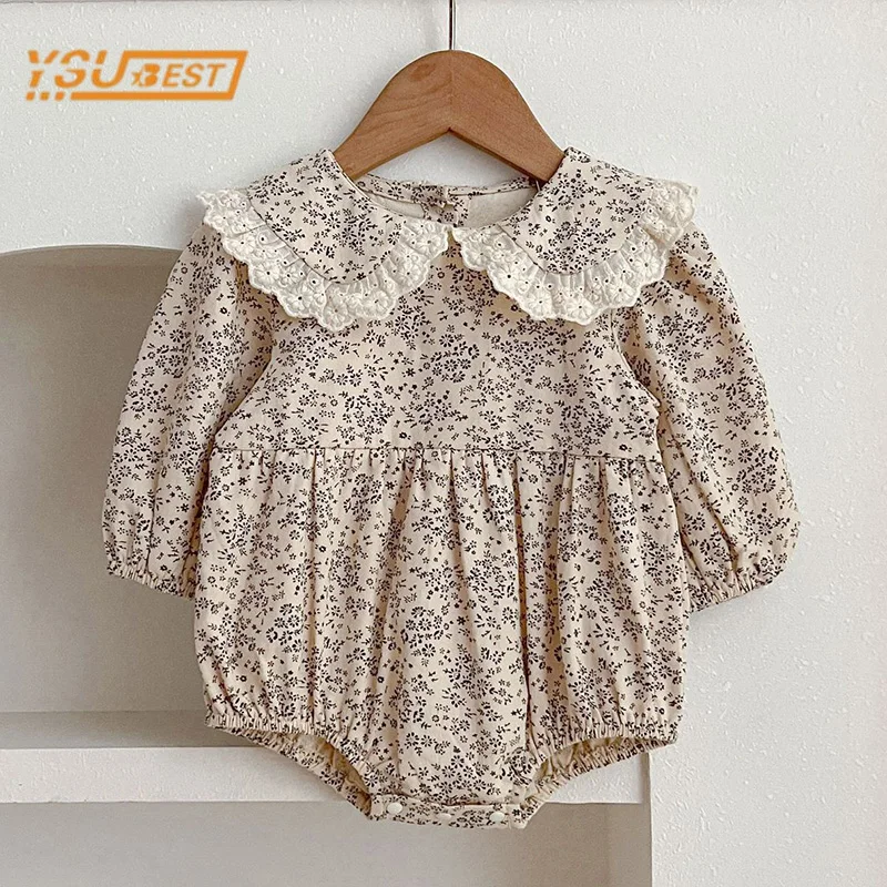 Winter Arrival Baby Girls Long Sleeves Flowers Pattern Fleece-Lined Rompers
