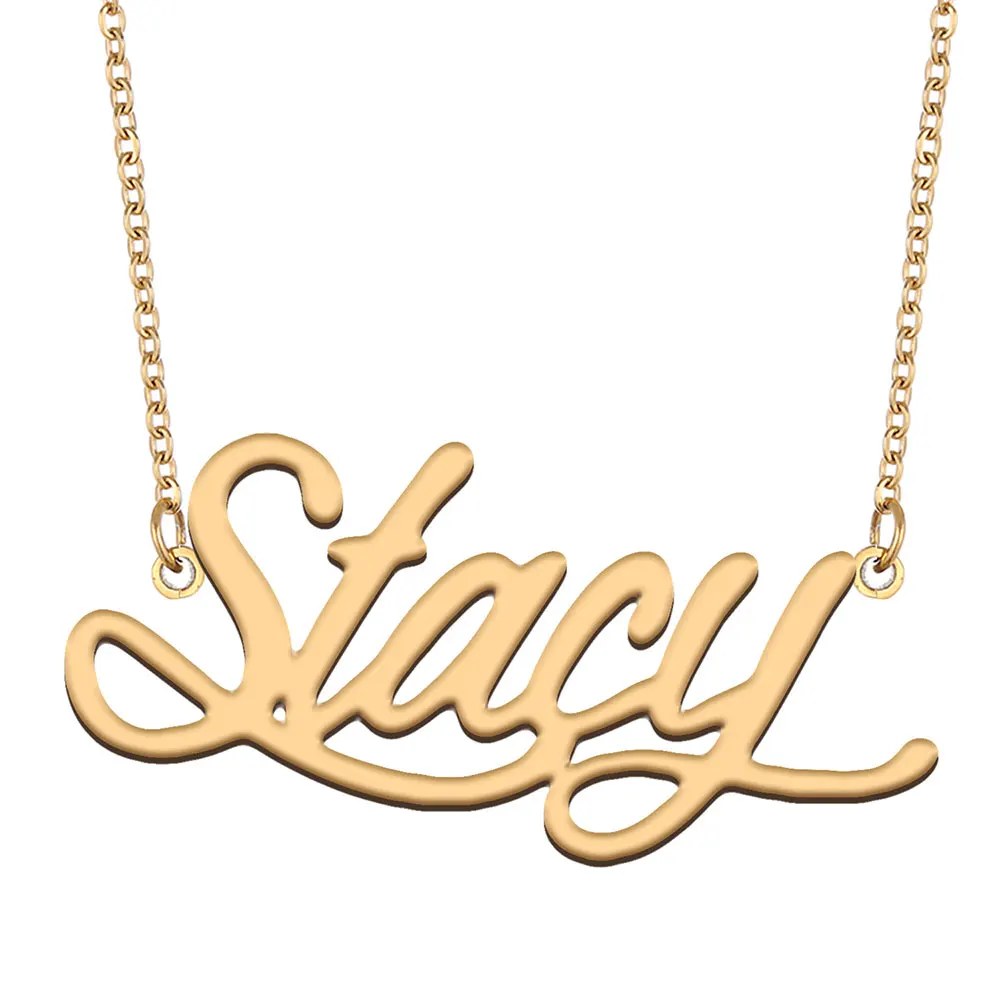 

Stacy Name Necklace for Women Stainless Steel Jewelry Gold Color Nameplate Pendant Collares Para Mujer Letters Choker