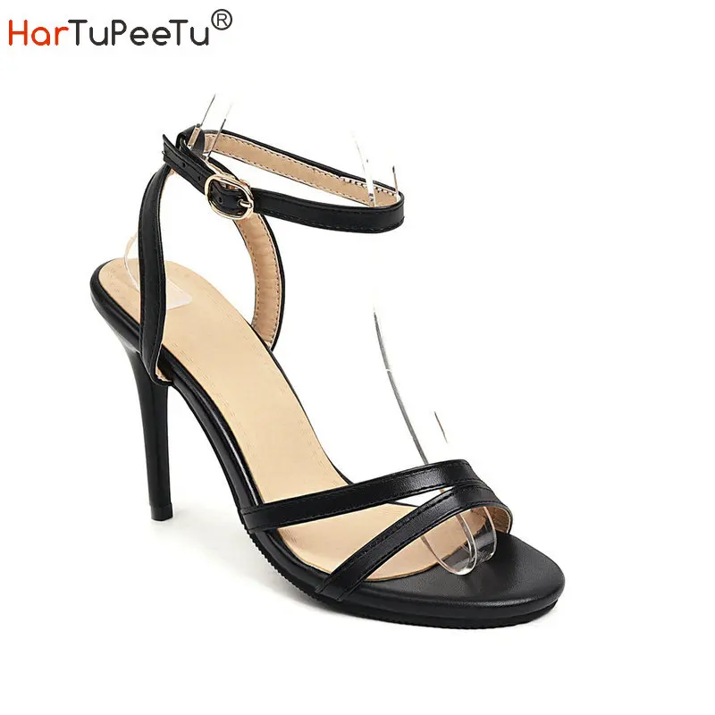 

2022 New Women's Sandals Size 34-50 Summer Stiletto PU Leather Dress High Heels 4 Colours Elegant Shoes Zapatos Mujer