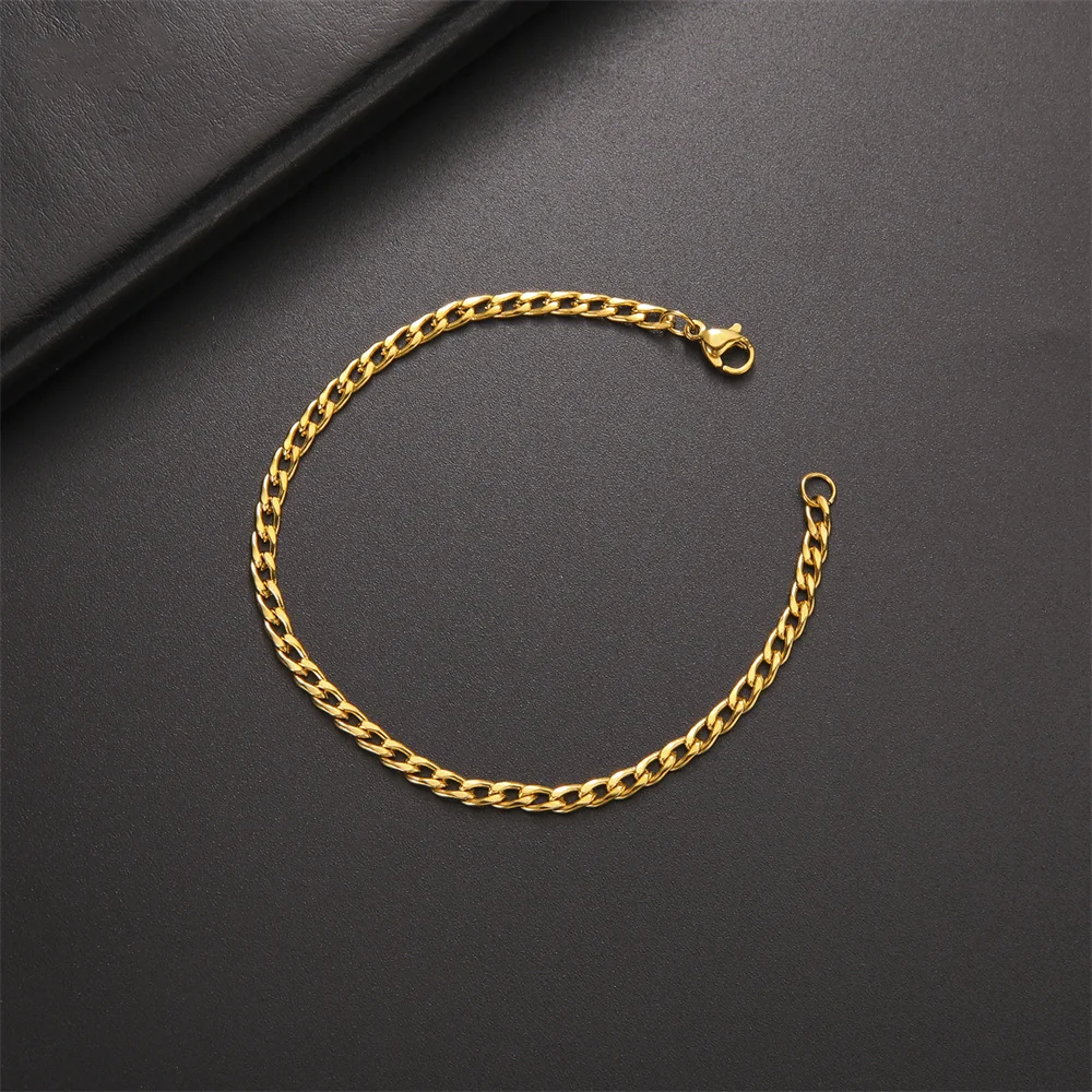 Einfache Edelstahl kubanische Kette Armband für Frauen Männer Armband klassische Paar Armbänder Schmuck Weihnachts geschenk Großhandel – Detail 16