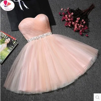 

9 Colors Vintage Strapless Tulle Shiny Beading Mini Womens Dresses Girls Short Formal Evening Party Dresses Vestidos