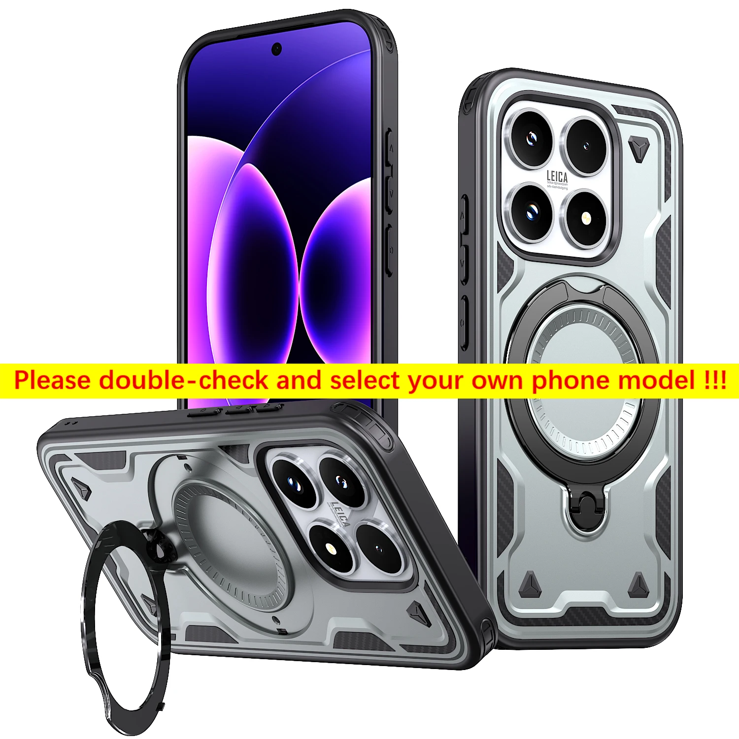 Premium Shockproof Rotating Magnetic Stand Phone Case with Armor Tough Protection
