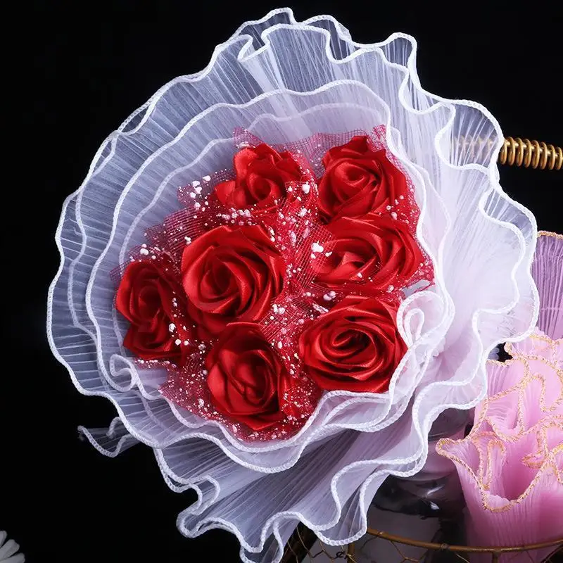 Elegant Pearl Wave Yarn Flower Wrapping Paper - Lace Mesh Bouquet Gift Packaging Decor (28cm x 4 yards)