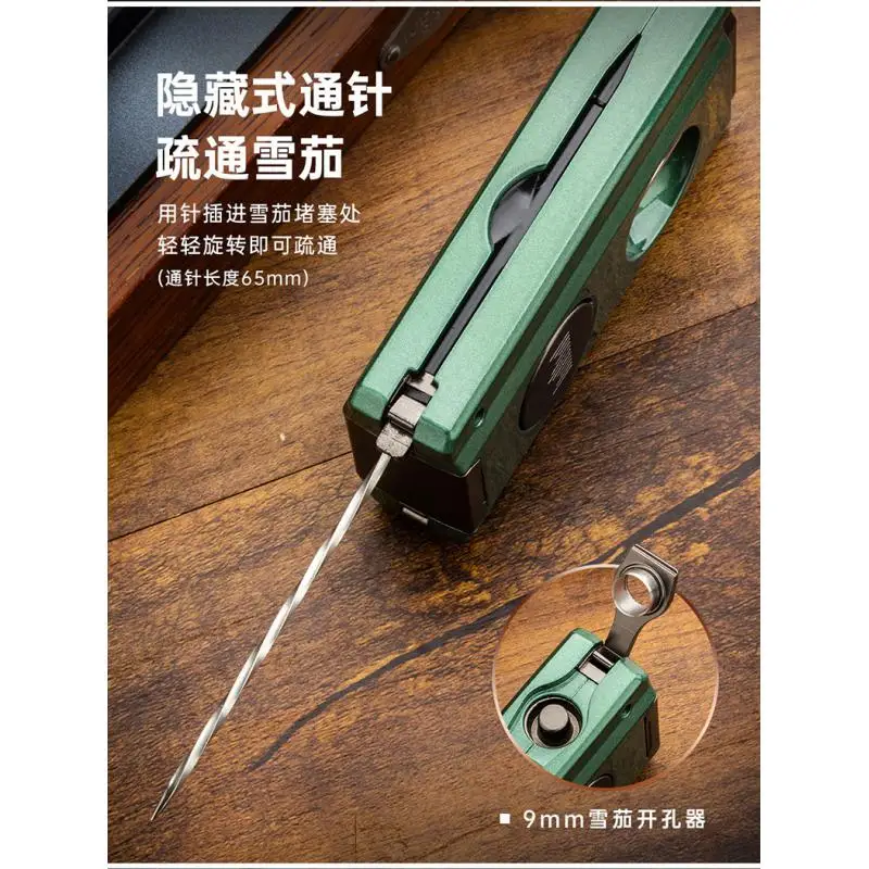 Multifunction Lighter Windproof 2 Jet Flame Lighter Built In Cigar Puncher Cutter V Shaped Scissor Cigar Needle Holder