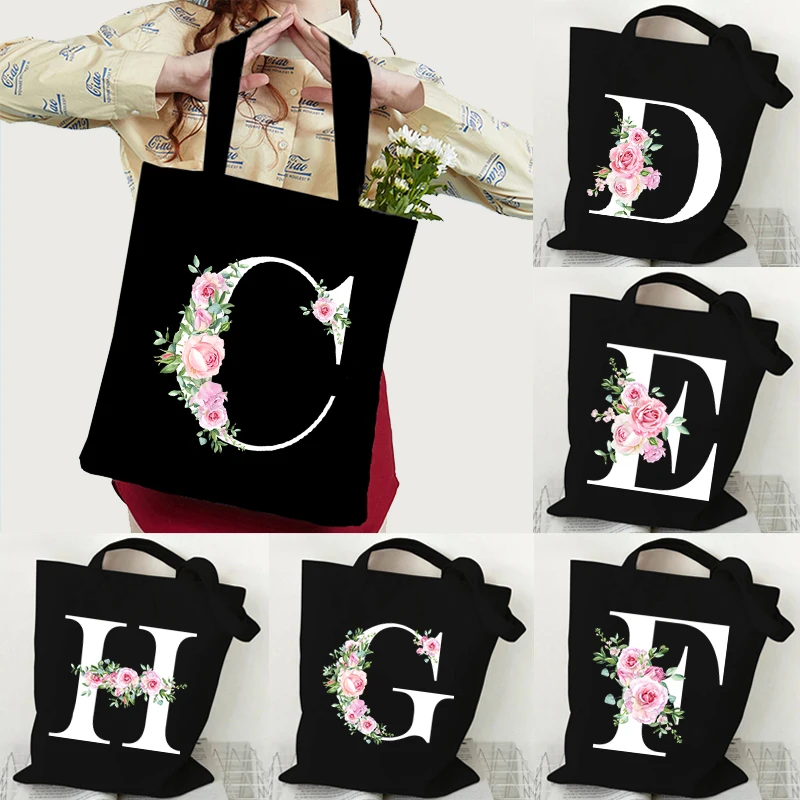 

Fashion Rose Letter Handbag Women White Alphabet Floral Painting Female Designer Tote Bag Fashion Shopping Bag Teen Shoulder Bag