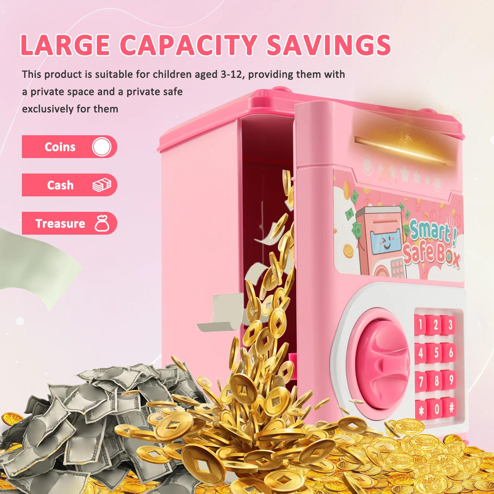 Electronic Piggy Bank Password Roll Money Box Automatic Induction Saving Coin Cash Safety Box Pretend Play Toy Children Gift