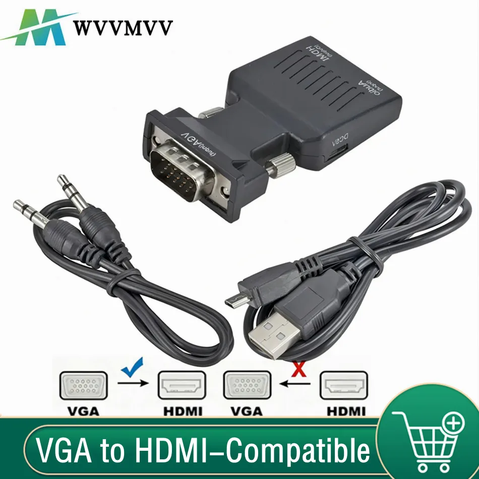 

WvvMvv 1080P VGA to HDMI-compatible Video Converter With 3.5Mm Audio Cable Male To Female Adapter For PC Laptop To Monitor