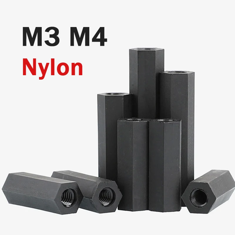 

M3 M4 нейлоновая черная двухсторонняя Шестигранная стойка с внутренней пластиковой изоляцией Шестигранная резьба столбчатая гайка 30 шт.