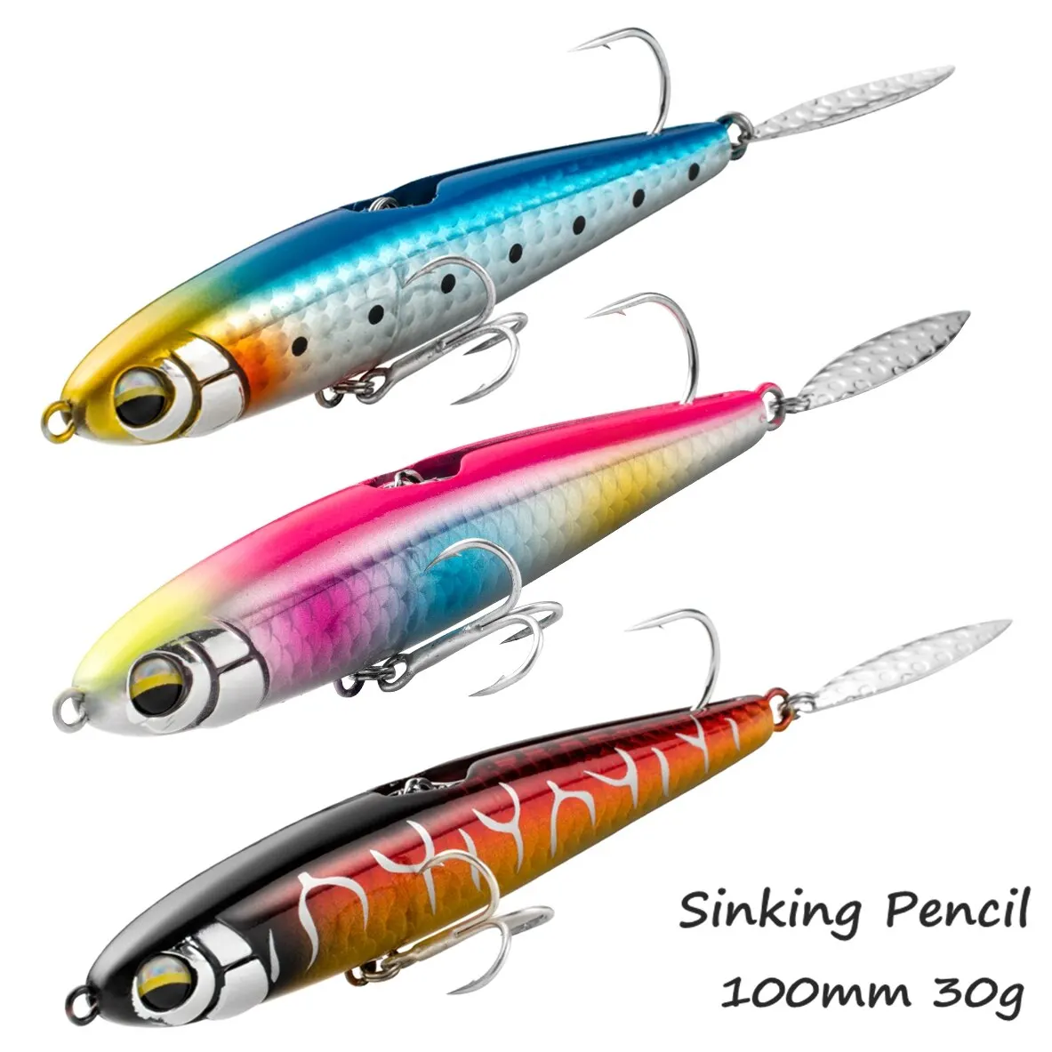 Sinking Pencil Fishing Lure 100mm 30g With Spin Crank